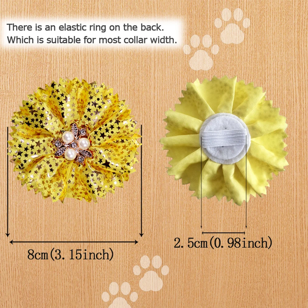 Collar de flores, 50 Uds., suministros para perros, pajarita deslizante para perros, dijes para Collar de perro pequeño, accesorios de boda para perros, suministros bonitos de moda para mascotas - imagen 3