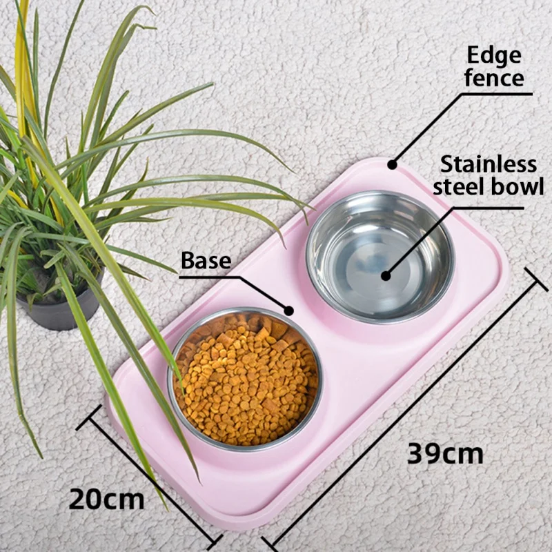 Cat and Dog Bowls and Silicone Feeding Mat Set Stainless Steel Feeding Bowl 2 Food Dish Slip Resistant Raised Edges Base Mat - imagen 4