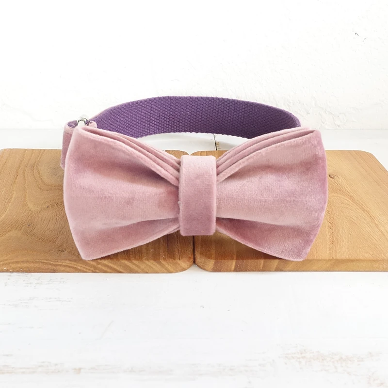 Collar personalizado con nombre grabado para perro, conjunto de correa para perros pequeños, medianos y grandes, corbata de lazo de terciopelo grueso para mascotas - imagen 3