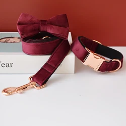Collar de franela vino para perros – Tela suave y hebilla grabada