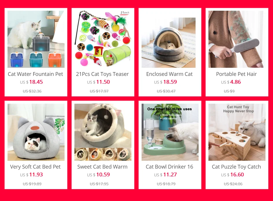 Gato rodeado de diferentes juguetes interactivos con los que puede jugar a diario