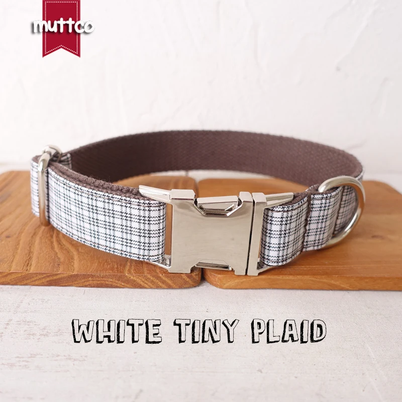MUTTCO vende al por menor collar de perro de diseño propio WHITE TINY PLAID hecho a mano poliéster satinado y nylon 5 tamaños collar de perro UDC102