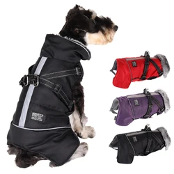 Ropa de invierno para perros grandes, chaqueta impermeable para perros grandes, abrigos con arnés, Cuello de piel cálida, ropa para perros grandes, Doberman, galgo