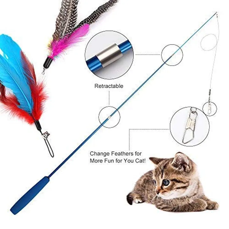 Juguete interactivo de plumas para gatos, palo de teaser de plumas, varita retráctil para mascotas, campana de plumas, recambio, producto receptor de repuesto para gatito - imagen 2