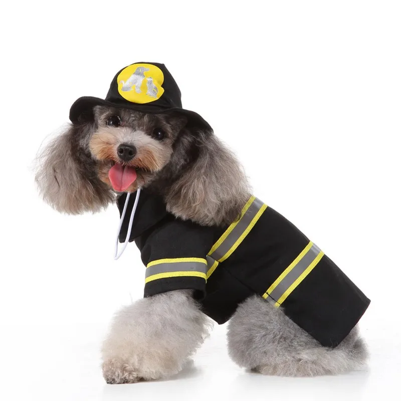 Disfraz de Halloween para perro, conjunto divertido de bombero, abrigo de 2 patas y sombrero para perros pequeños y medianos, traje de fiesta para gatos - imagen 4