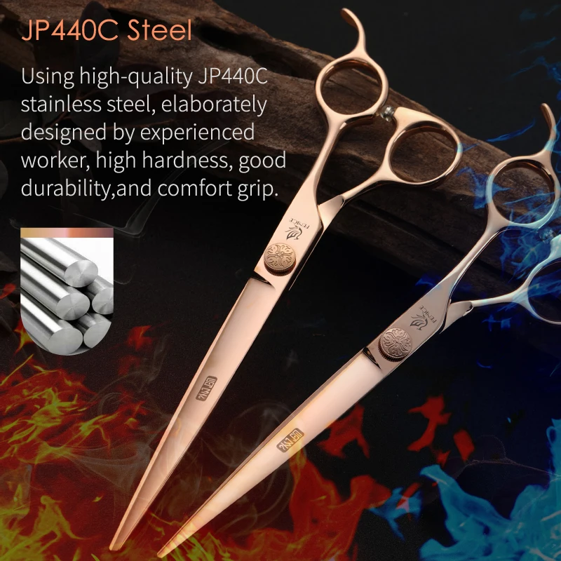 Fenice JP440C acero 6,5/6,75/7/7,25/7,5 pulgadas juego de tijeras de aseo para perros y mascotas tijeras de adelgazamiento curvadas rectas para perros - imagen 5