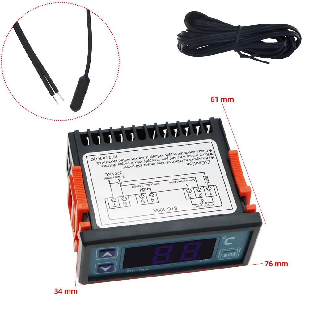 STC-100A Mini controlador de temperatura 220V termostato Digital refrigeración calefacción refrigerador termorregulador 2M Sensor NTC - imagen 3