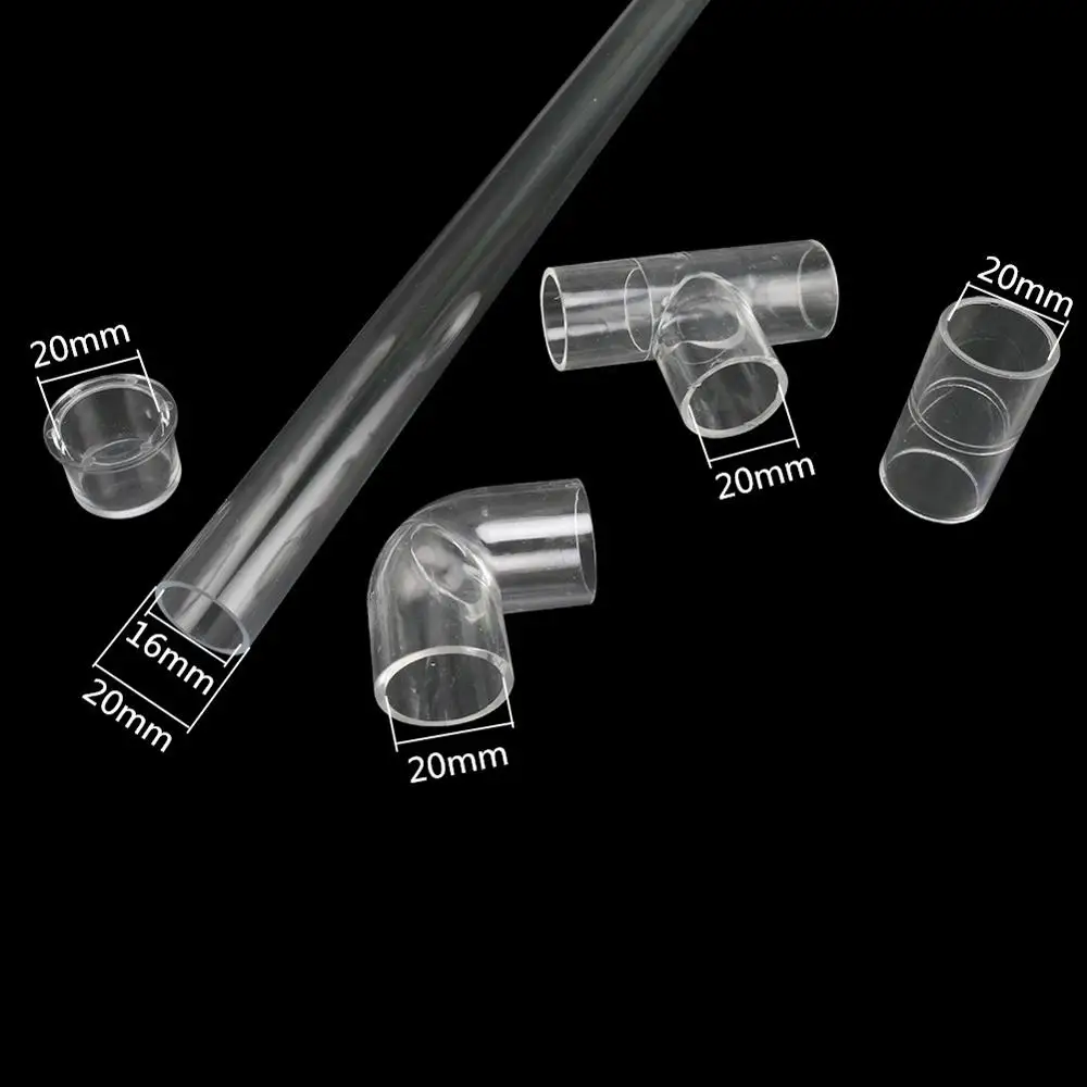 Tubo de acuario transparente acrílico DN20, diámetro interior de 20mm, conector de codo recto en T, tapa final, accesorios para pecera de acuario - imagen 2