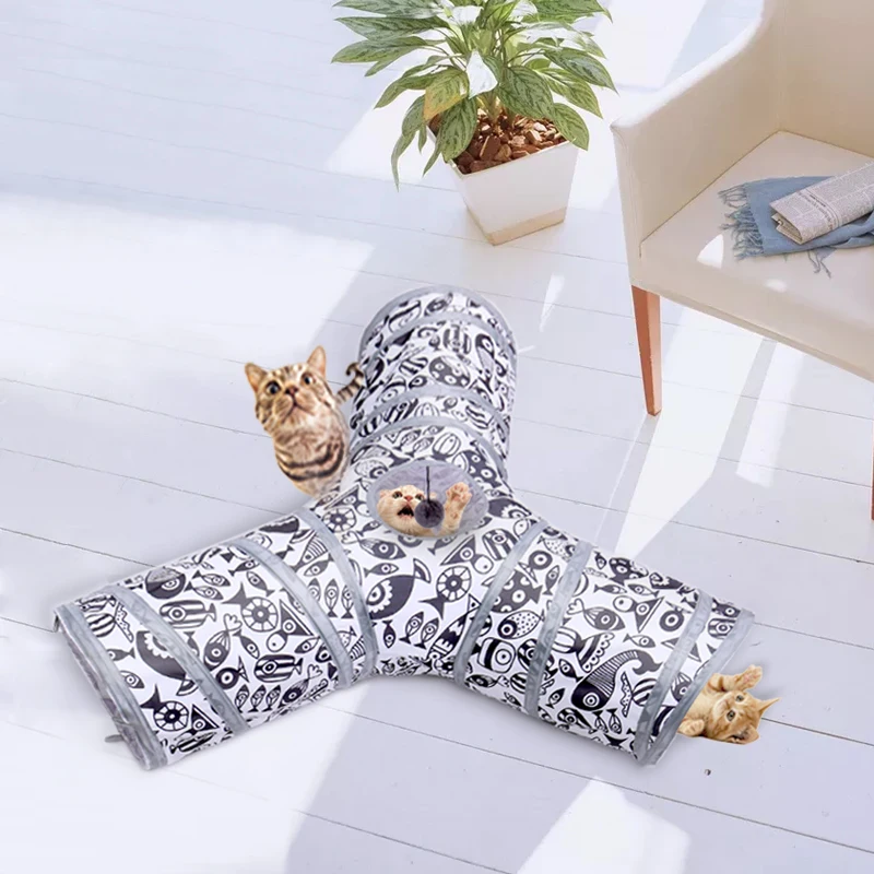 Túnel plegable para gatos, tubo para mascotas de 3 agujeros, para interior y exterior, juguetes para cachorros para hacer ejercicio, entrenamiento oculto, juguete para gatos a granel - imagen 3