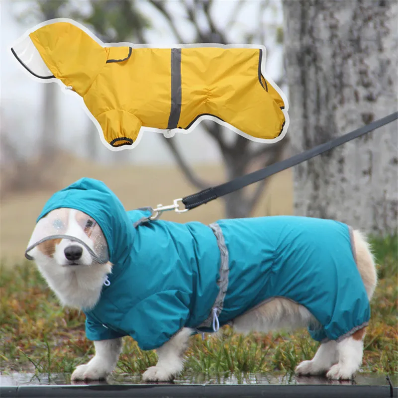 Chubasquero para perro Corgi y Dachshund, chaqueta impermeable para perro, Poncho de lluvia ligero y transpirable con capucha, 4 pies, ajustable - imagen 2