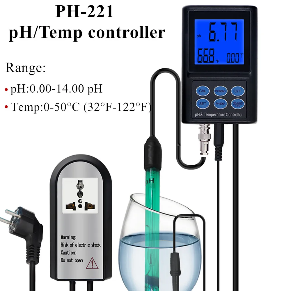 Controlador de PH/temperatura de PH-221, Digital medidor de PH, probador de calidad del agua, rango de 0,00 ~ 14,00ph, Analizador de agua para piscina de acuario