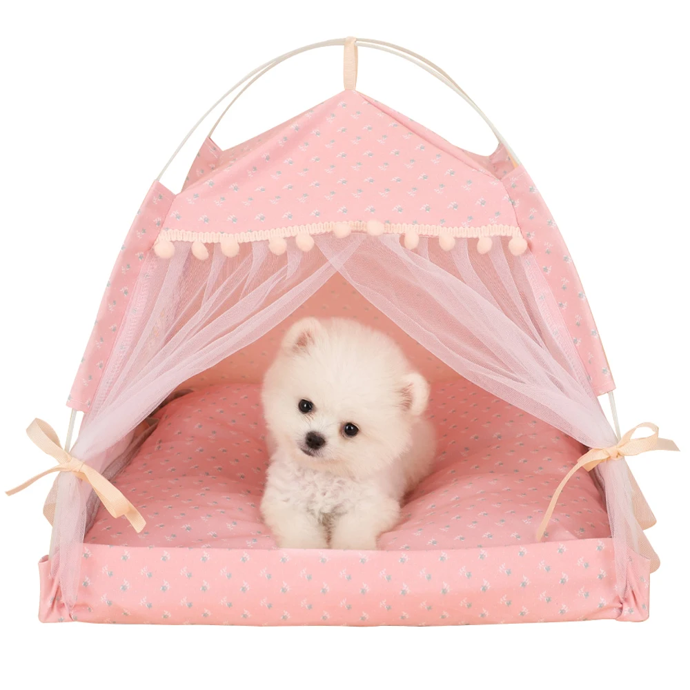 Tienda de campaña con estampado de flores para perro y gato, cama cerrada para interior, Plegable, portátil, acogedora, perrera, accesorios para cachorros pequeños - imagen 2