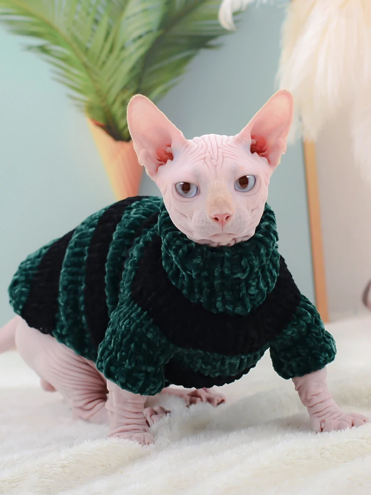 Ropa de gato invierno cálido suave hecho a mano gatos suéter tejido Sphynx gato sudaderas con capucha jersey Sphinx gatito Chihuahua York disfraces - imagen 5