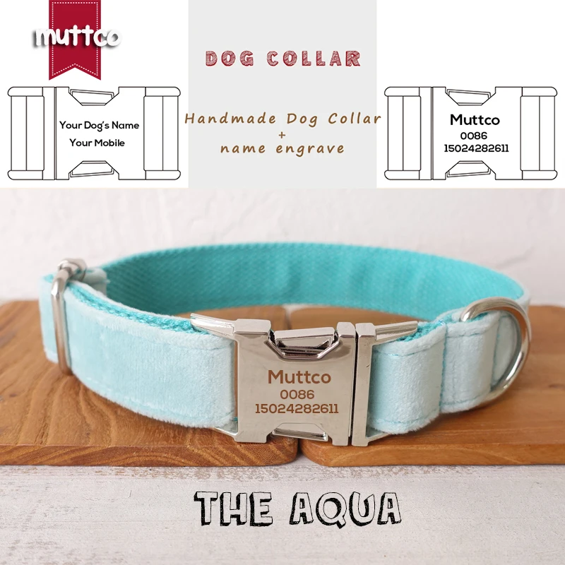 Collar de perro con hebilla de metal grabada MUTTCO, collar con etiqueta de identificación de perro de AQUA, placa de identificación de 5 tamaños, suministro antipérdida para mascotas UDC111