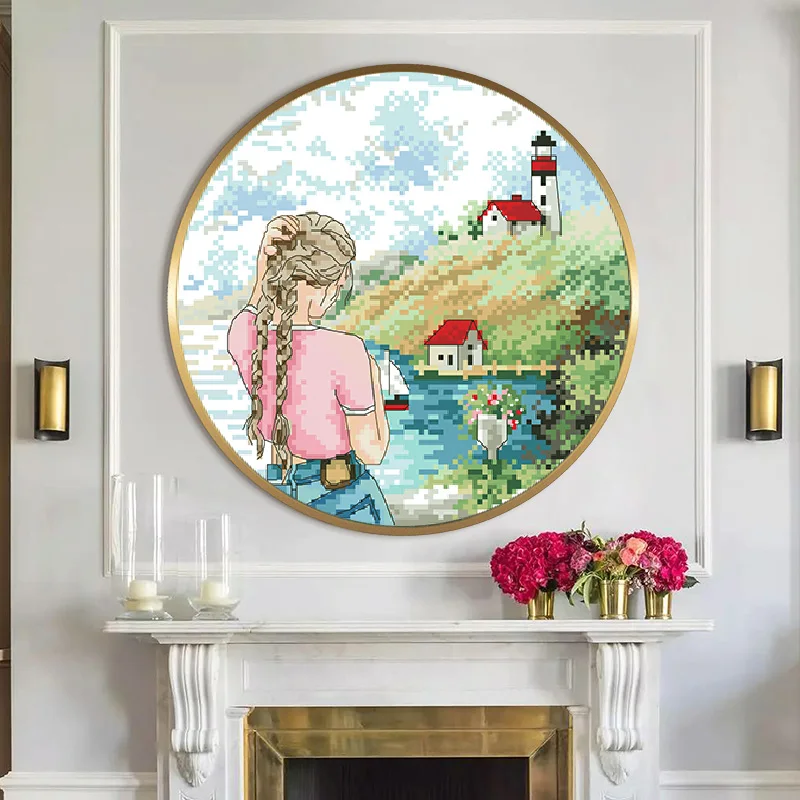 Kits de bordado de punto de cruz con estampado de paisaje de gira de las cuatro estaciones, paquetes de costura 11CT 14CT, pinturas hechas a mano Diy, decoración del hogar - imagen 2