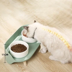 HOOPET Cuencos dobles para gatos, cuencos altos elevados para mascotas, cuenco de cerámica para gatos, alimentador de agua y comida, Protector para el cuello