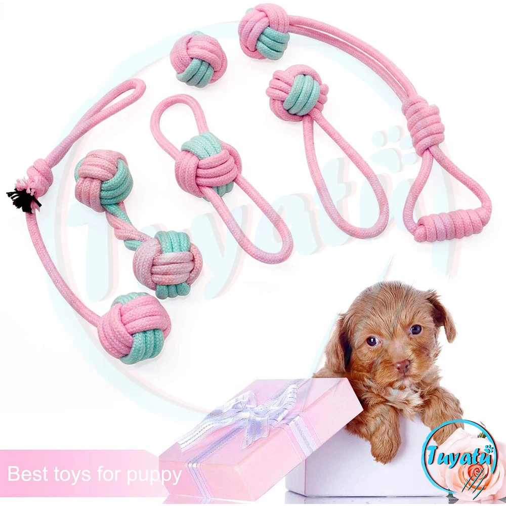 Juguete masticable de cuerda de algodón para perros pequeños, bola para masticar, duradera e interactiva, para cachorros, 6 paquetes - imagen 2