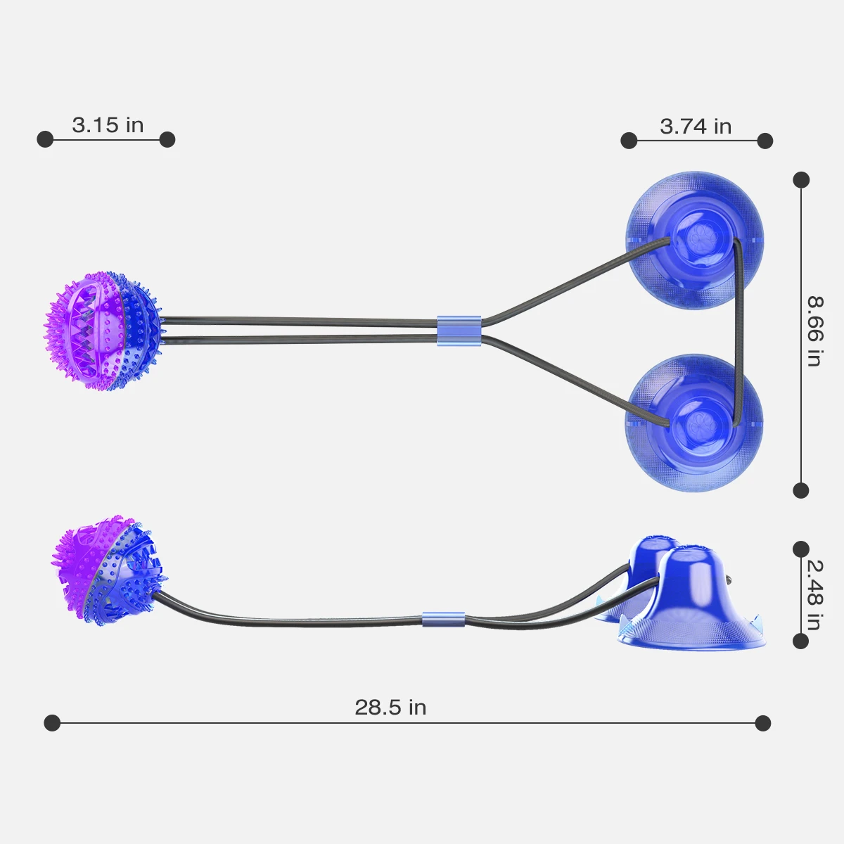 Componentes de la pelota interactiva con ventosa y cuerda elástica