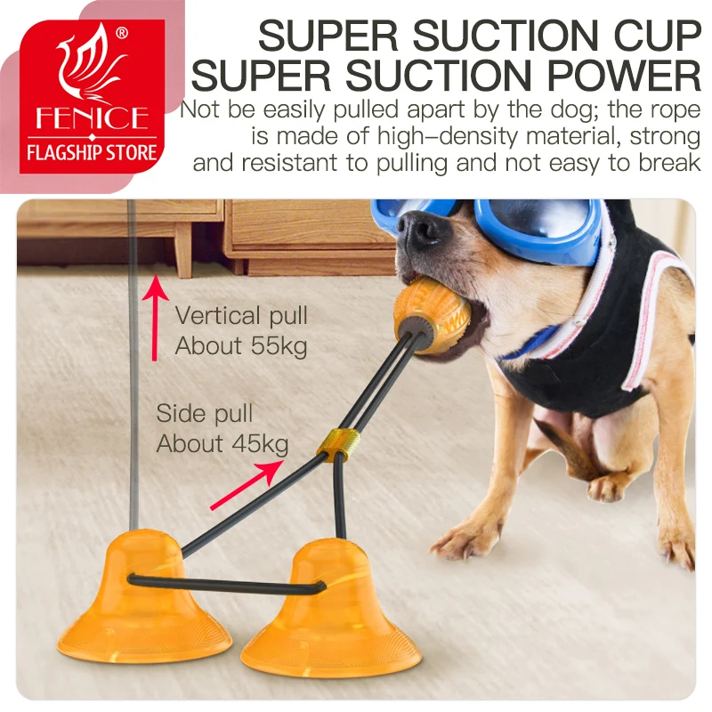 Fenice-juguetes interactivos de succión doble para perros, pelota de empuje TPR, mordedura Molar, Cuerdas elásticas, limpieza de dientes de perro, masticar - imagen 3