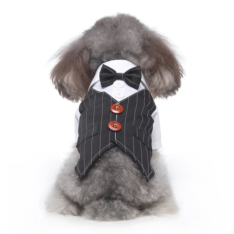 Ropa de caballero para perros, traje de boda, camisa Formal para perros pequeños, esmoquin con pajarita, traje para mascotas, disfraz de Halloween y Navidad - imagen 4