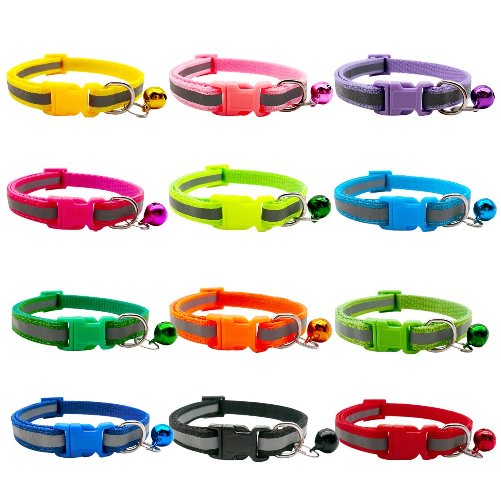 Collar colorido con estampado reflectante para mascotas, Collar ajustable con campana, etiqueta de identificación, suministros para mascotas, venta al por mayor, 24 piezas - imagen 5