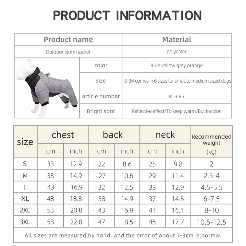 Mono invierno - Guía de tallas S-M-L-XL-2XL-3XL