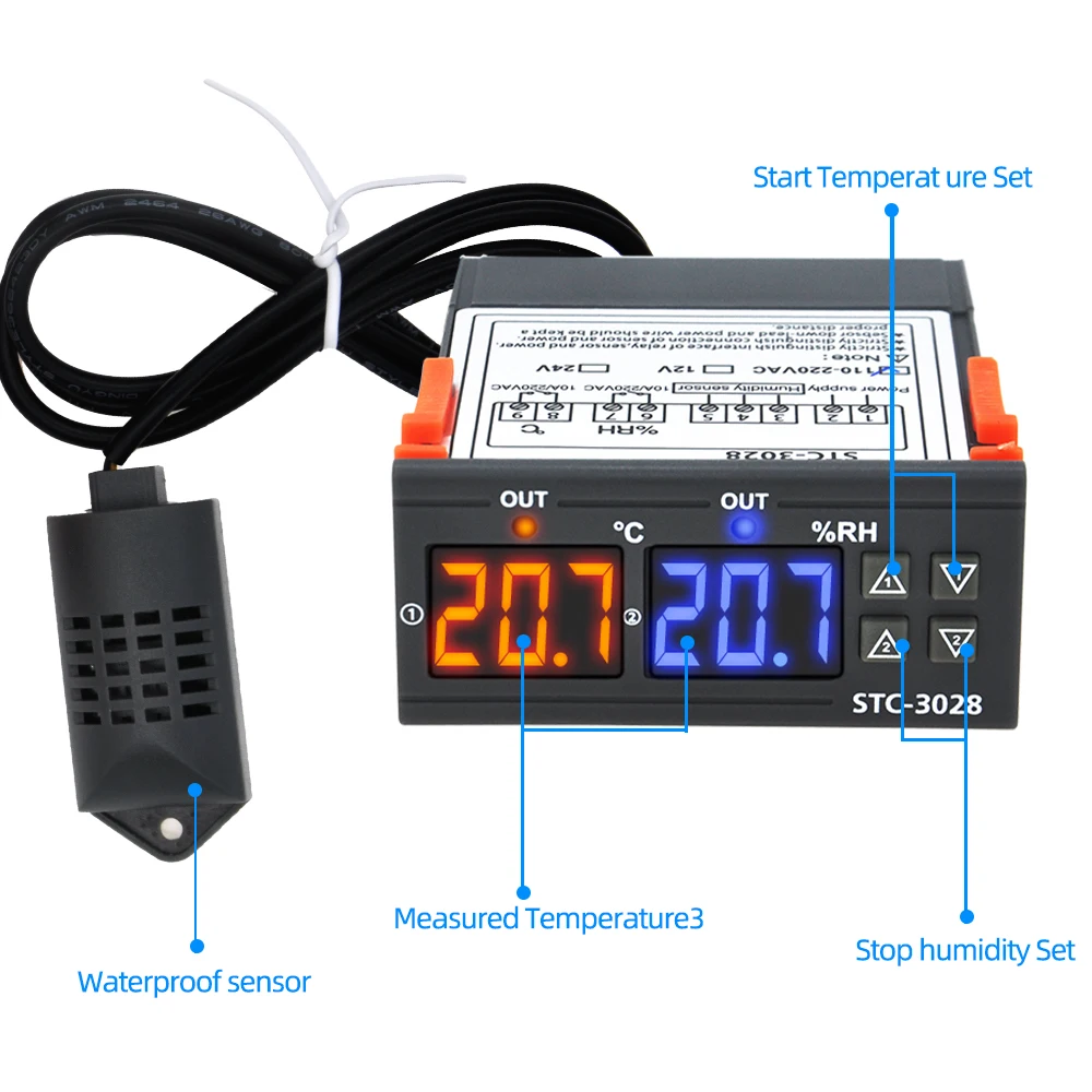 Controlador de temperatura y humedad para el hogar, termómetro, higrómetro, interruptor de Control, STC-3028, 12V, 24V, 220V, 40% de descuento - imagen 2