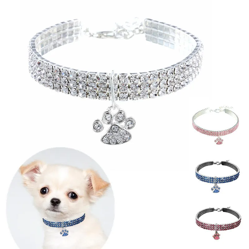 Collar de pata para perro, Collar de gato con diamantes de imitación, tamaño ajustable del cuello 20CM ~ 30CM para perros pequeños y medianos, accesorios para perros Chihuahua - imagen 2