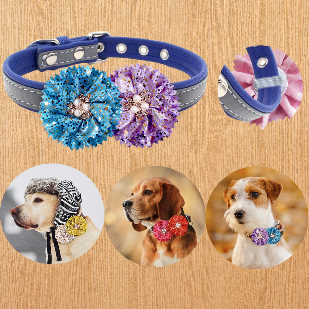 Collar de flores, 50 Uds., suministros para perros, pajarita deslizante para perros, dijes para Collar de perro pequeño, accesorios de boda para perros, suministros bonitos de moda para mascotas - imagen 2