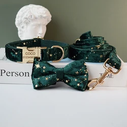 Collar terciopelo verde vino personalizado para perros