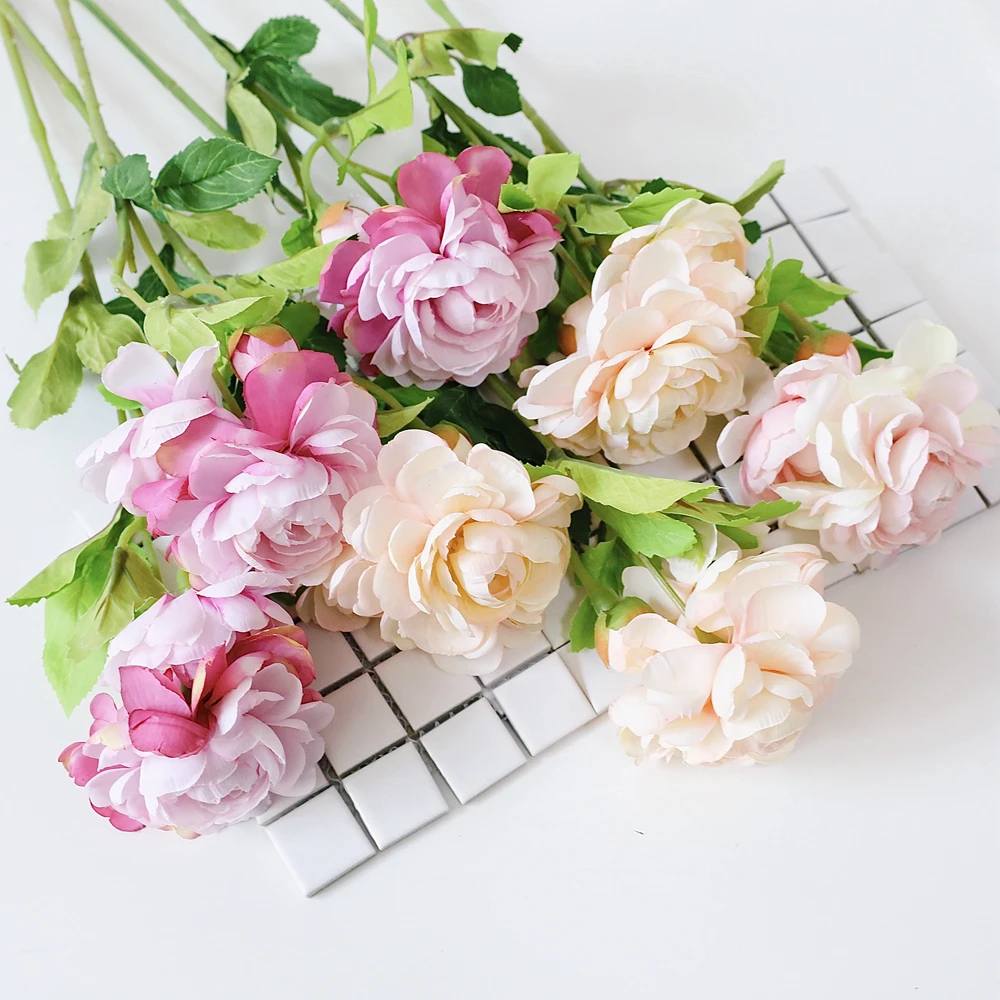 Flores artificiales de Lulian de 3 cabezas, flores falsas para decoración de bodas, ramo de flores de loto de seda para fiesta en casa - imagen 3