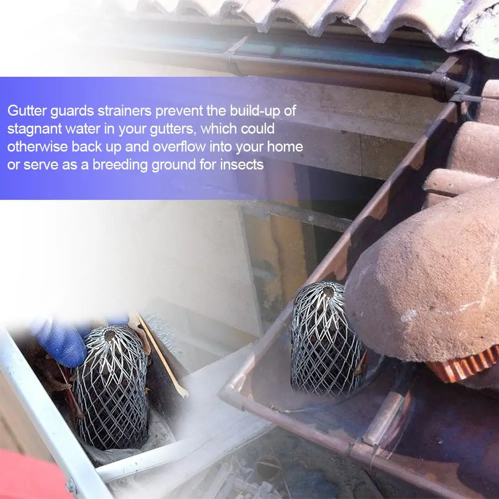 Filtros protectores de canalones de techo, colador de filtro de aluminio expandible de 3 pulgadas, detiene el bloqueo, desagües de hojas, cubierta de red de drenaje de desechos, 4 Uds. - imagen 4
