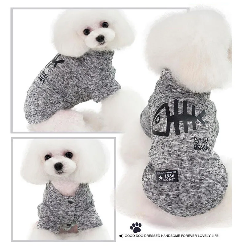 Sudaderas con capucha de espina de pescado para mascotas, ropa de ocio de invierno, Jersey de algodón, Disfraces para cachorros, suéter de dos patas, chaqueta para perros pequeños y gatos - imagen 4