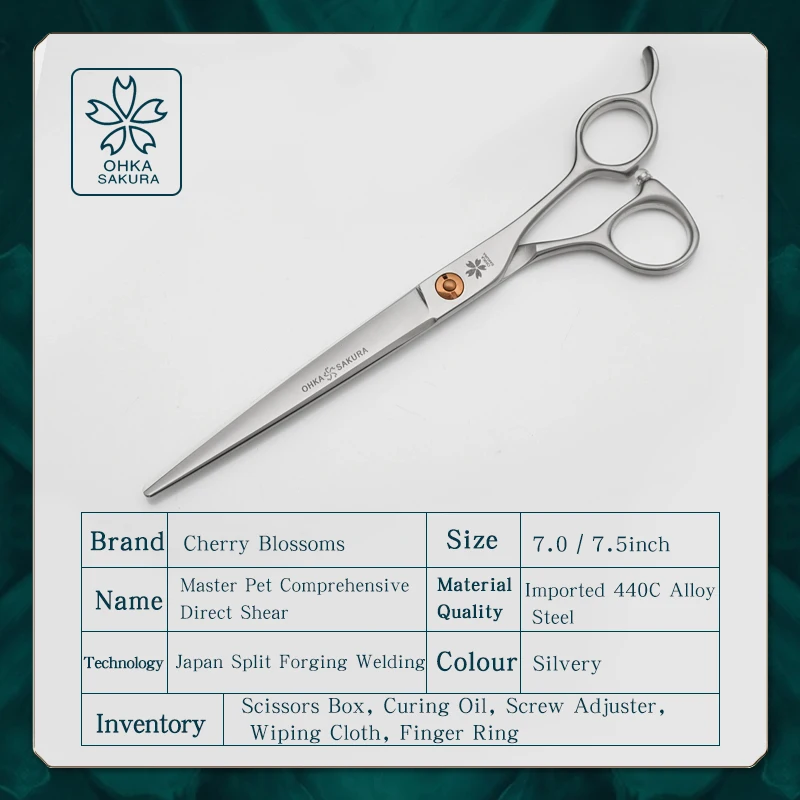 Tijeras de belleza profesionales, 7,0-7,5 pulgadas, tornillo dorado, cizalla directa, acero inoxidable 440C para afeitar, cuidado de mascotas, calidad japonesa - imagen 3