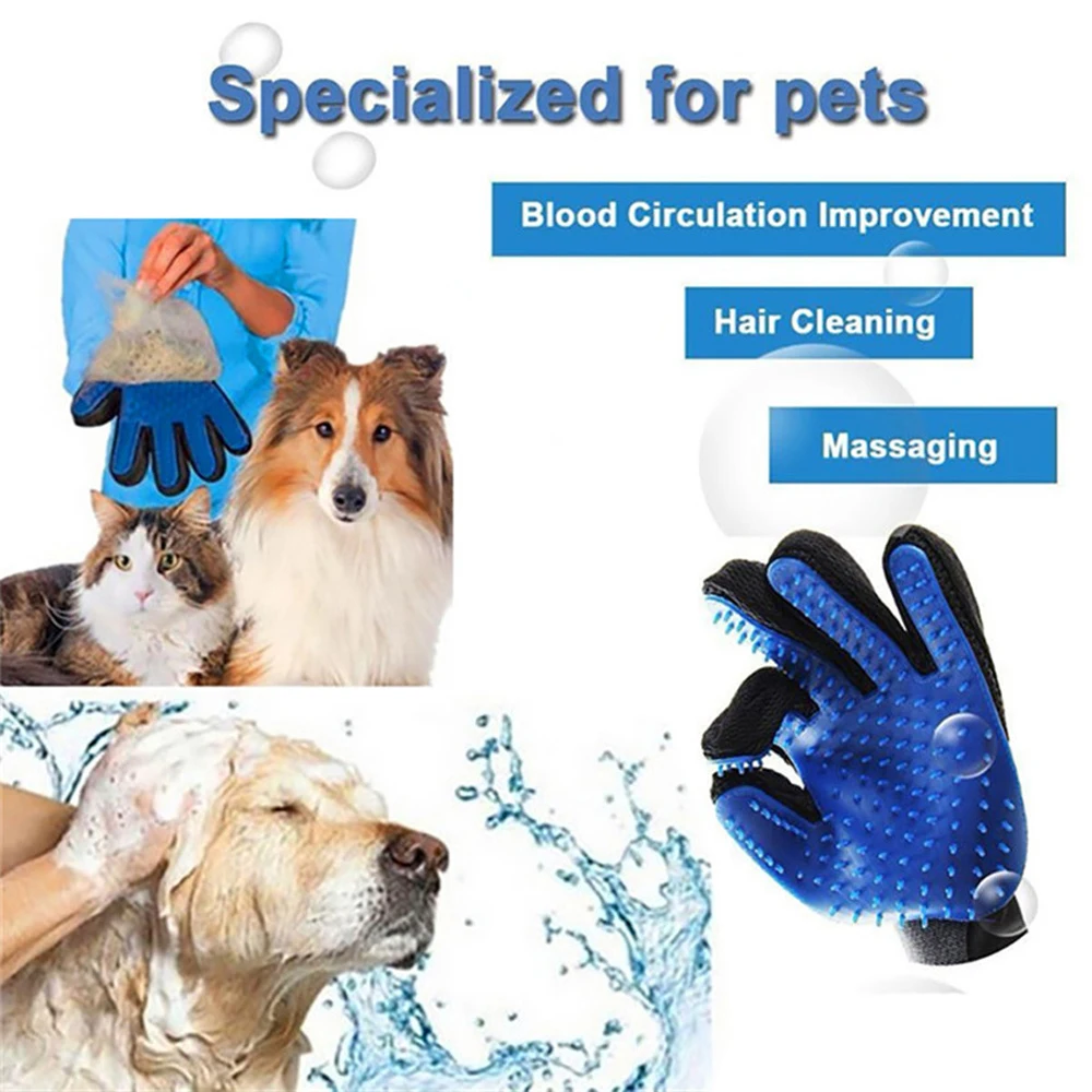 Guante de aseo para mascotas, cepillo de silicona para gatos, guantes de pelo Deshedding para perros, suministros de limpieza de baño, peines de animales por - imagen 3