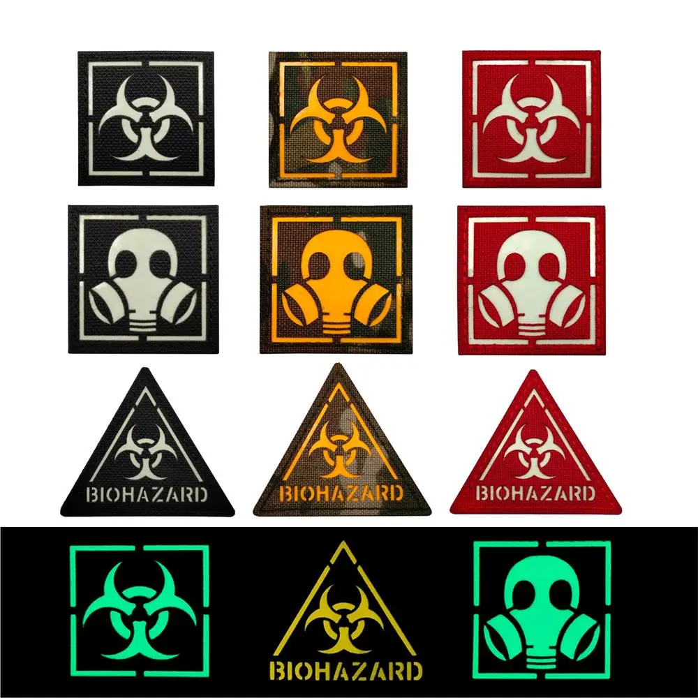 Parche de BIOHAZARD, brazalete militar, insignia, pegatina, aplique, adorno, máscara de Gas, parches tácticos que brillan en la oscuridad