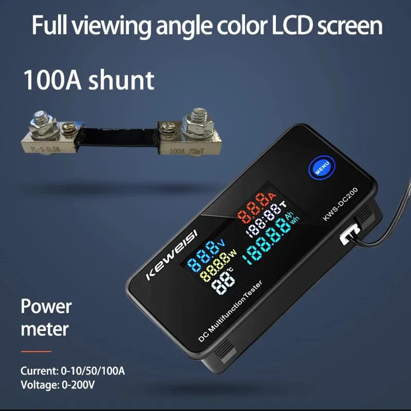 KWS-DC-200 voltímetro Digital amperímetro DC 0-200V KWS medidor de energía LED Color DC vatímetro eléctrico con función de reinicio 0-100A - imagen 3