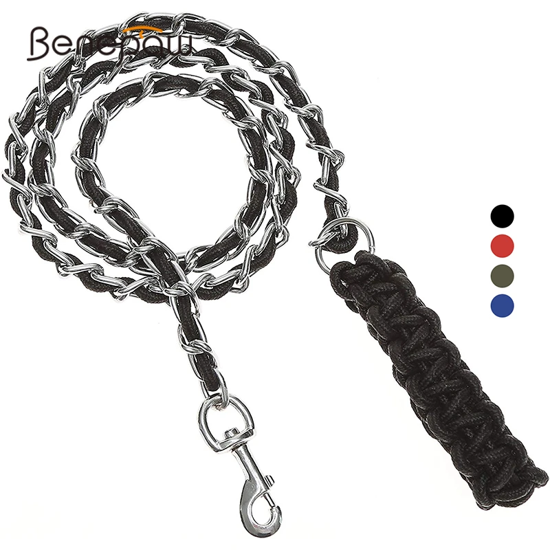 benepaw correa perro cadena metal resistente mango trenzado nailon suave antimordida cuerda entrenamiento mascotas cables perros medianos grandes