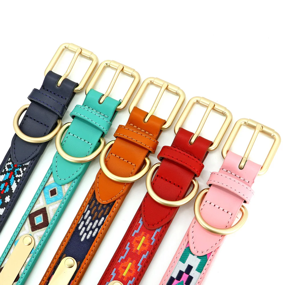 Collar exótico personalizado para perro, accesorio de piel sintética, con nombre de Mascota, ID, acolchado, étnico, ajustable, para perros pequeños, medianos y grandes - imagen 3