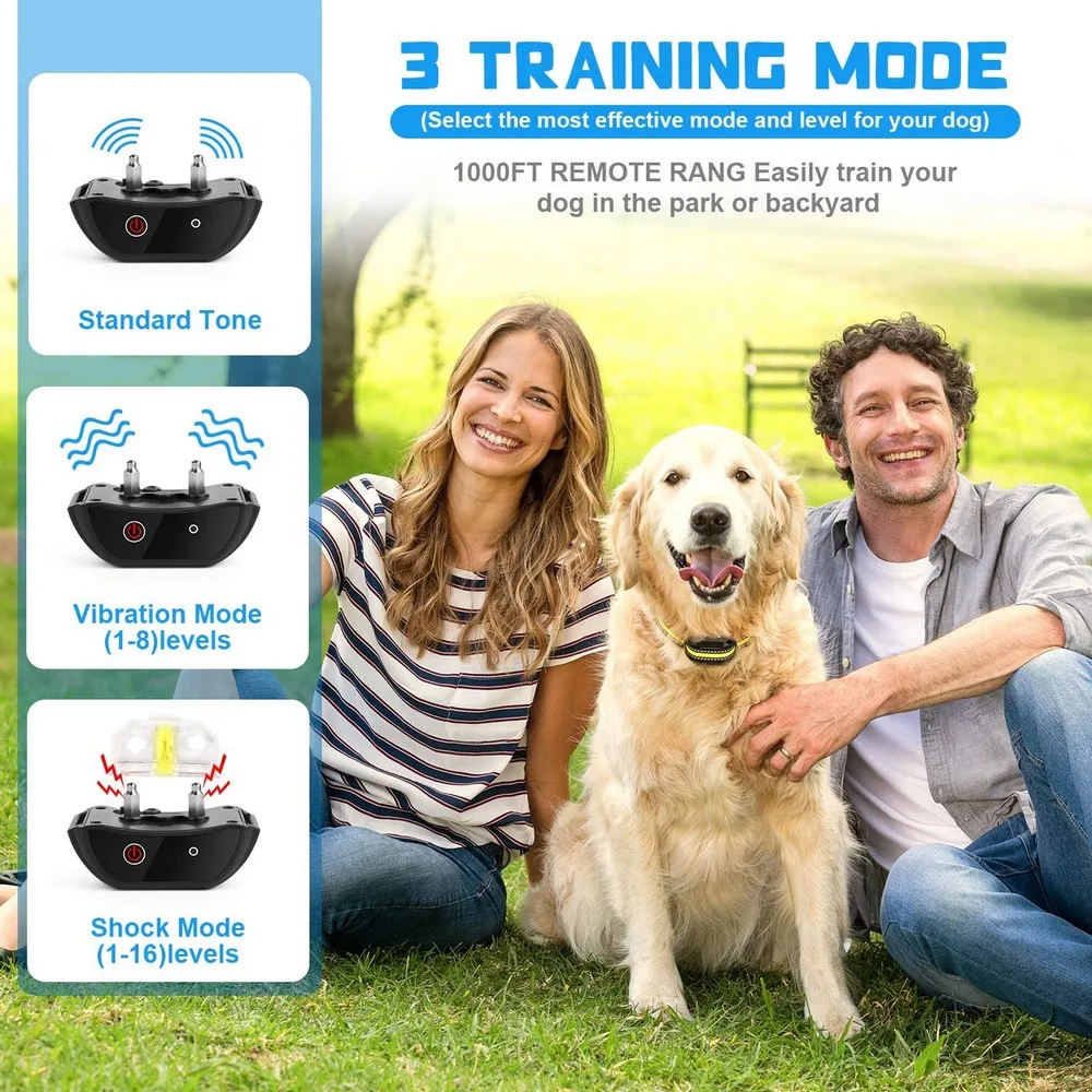 Collar de entrenamiento para perros y mascotas de 1000 pies con control remoto, recargable, impermeable, LCD, pitido, vibración, choque - imagen 4