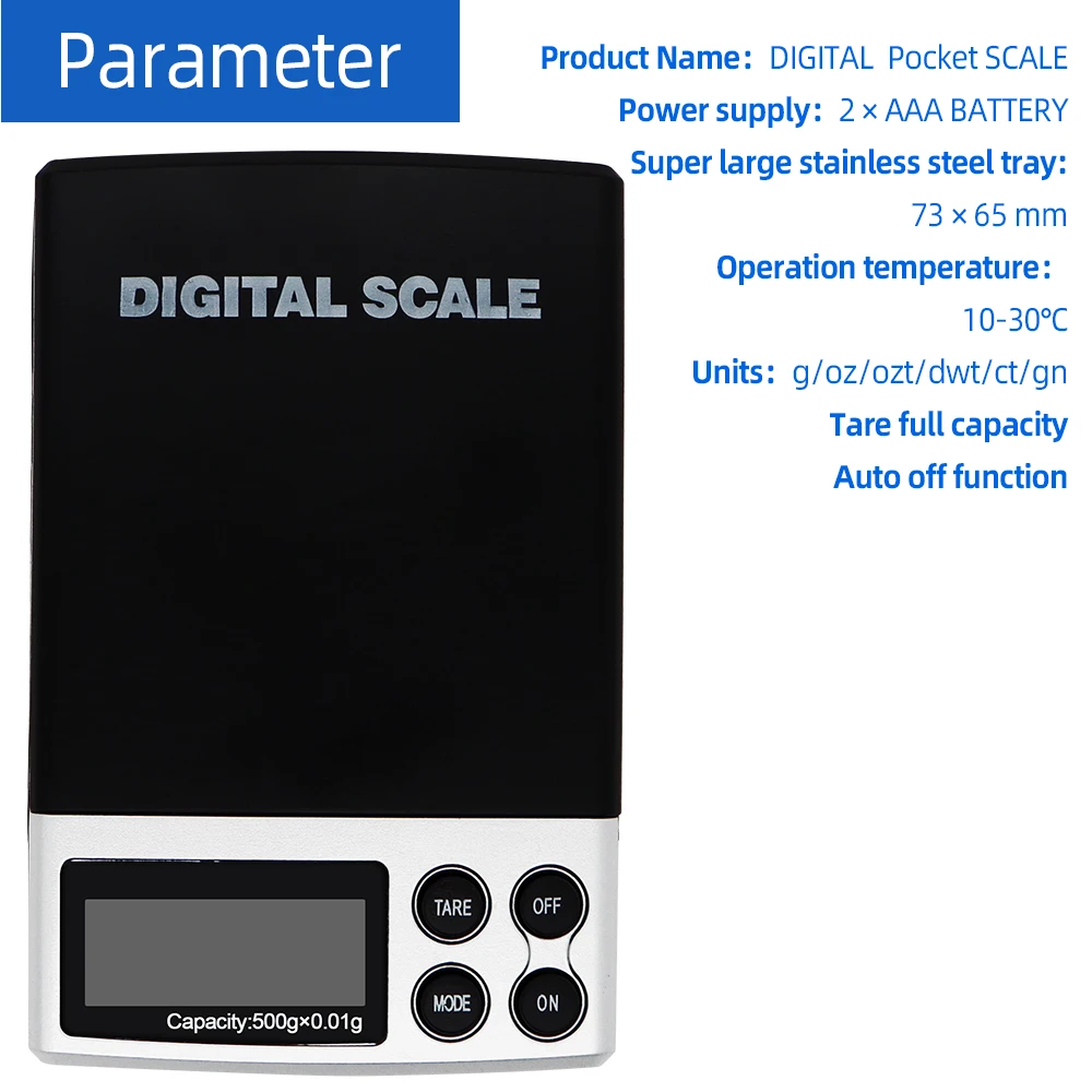 Báscula Digital de 500g y 0,01g, báscula de bolsillo de alta precisión, plataforma de acero inoxidable, joyería, balanza de peso de diamante - imagen 3