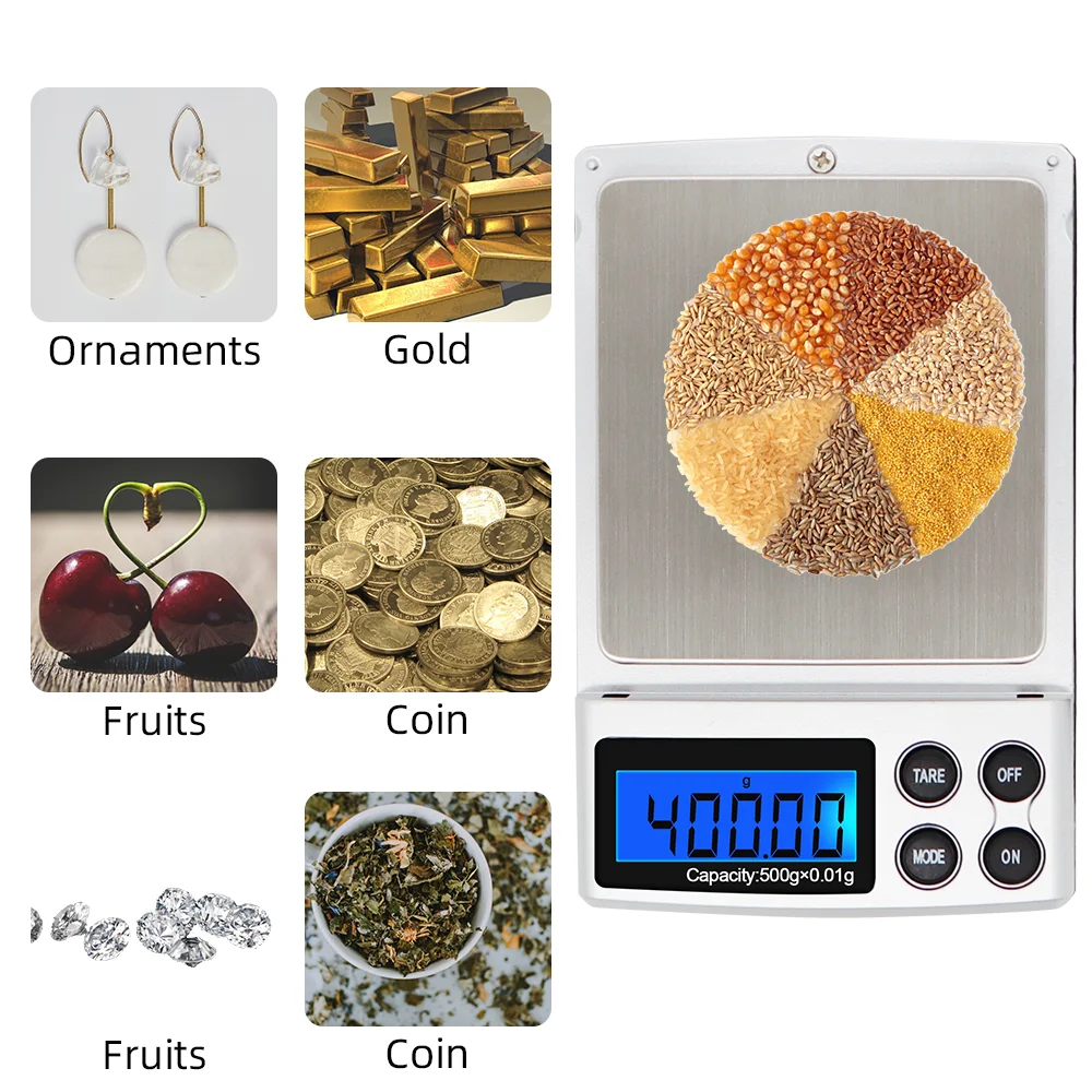 Báscula Digital de 500g y 0,01g, báscula de bolsillo de alta precisión, plataforma de acero inoxidable, joyería, balanza de peso de diamante - imagen 5