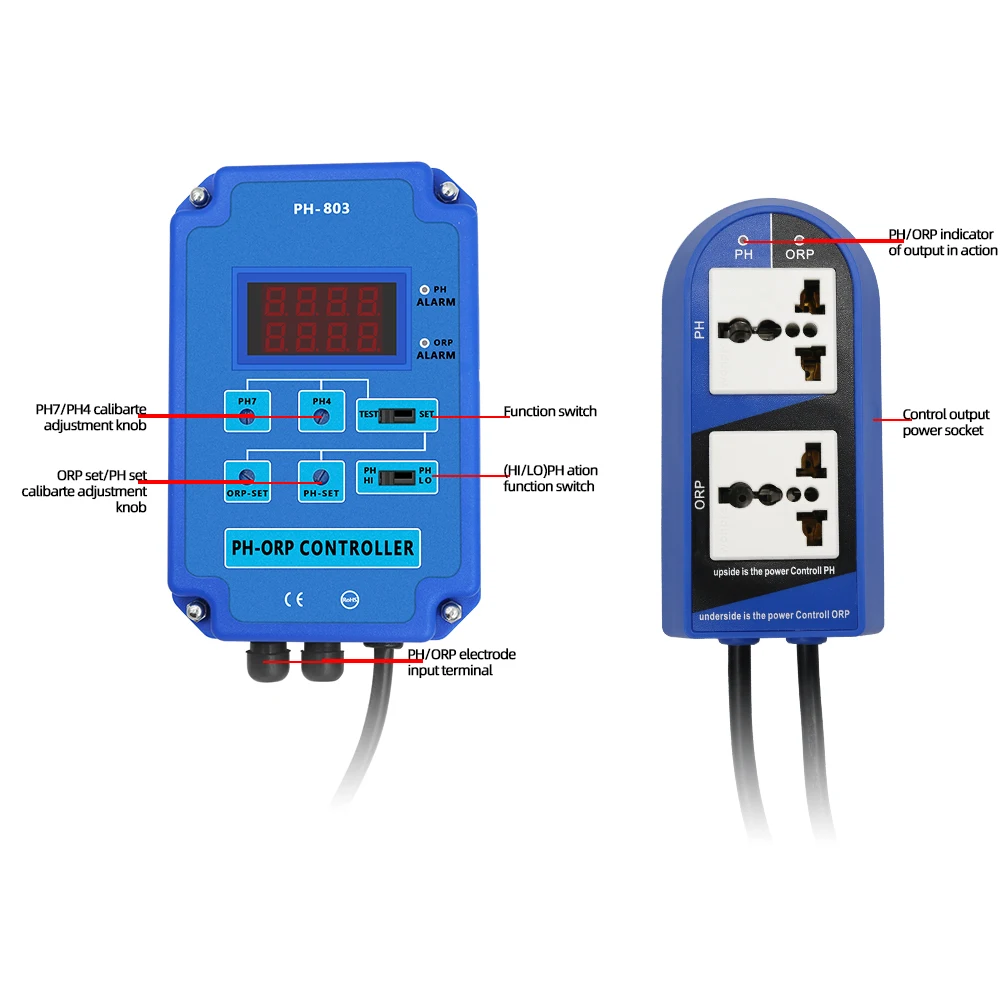 Controlador Digital de PH-803, Monitor de relé de potencia de salida para acuario, piscina hidropónica, Spa, BNC, PH ORP 2 en 1, enchufe europeo y estadounidense - imagen 3