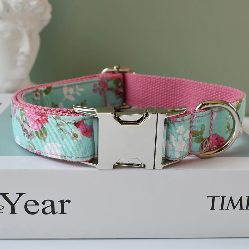 Conjunto de collar y correa para perro, suministros personalizados grabados, accesorios personalizados, flores para niña y perro 09 - imagen 3