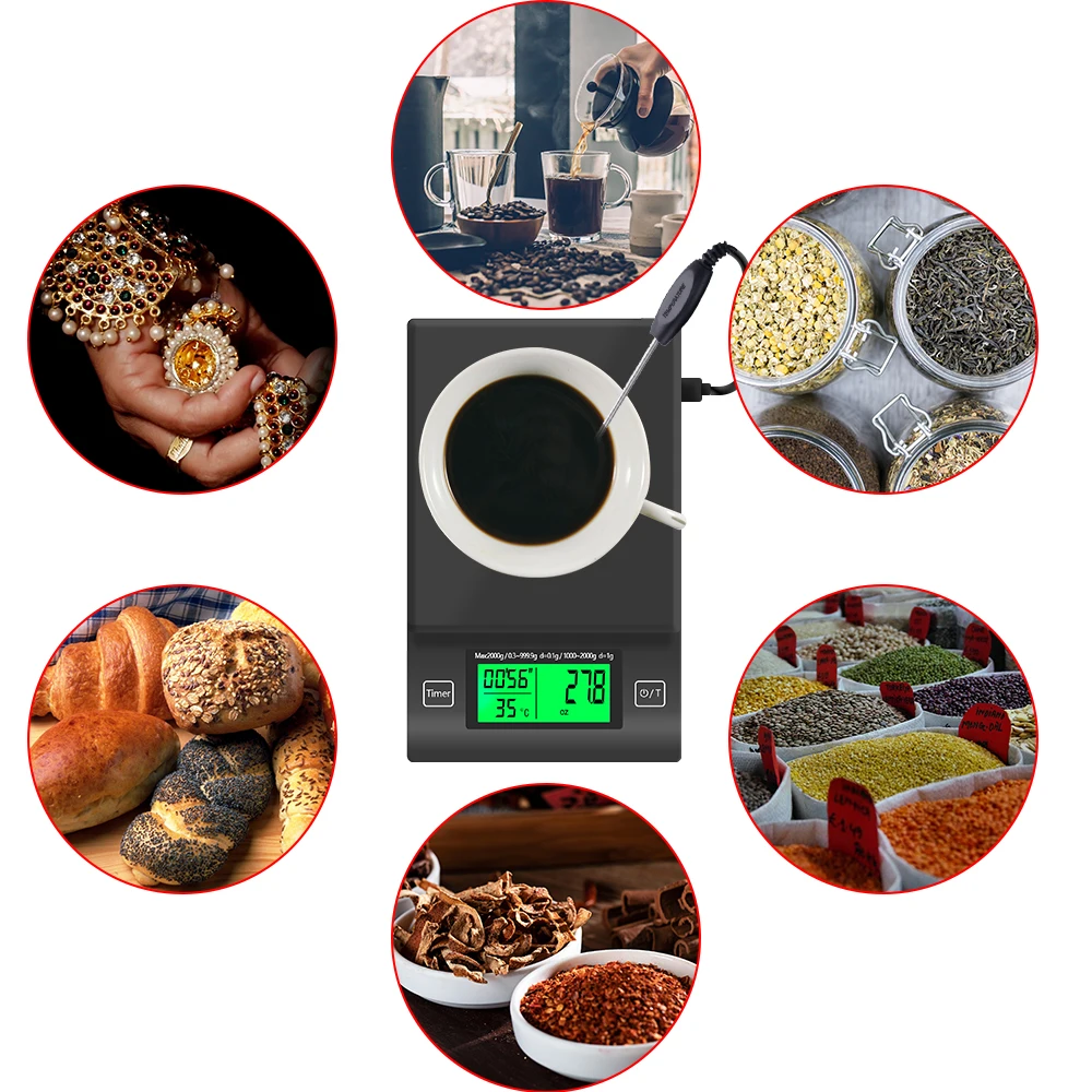 Báscula de café por goteo, balanza electrónica LCD de alta precisión para cocina, 1kg, 2kg, 1g, 3kg, 5kg, 0,1g, 10kg, 1g, temporizador, peso de los alimentos - imagen 4