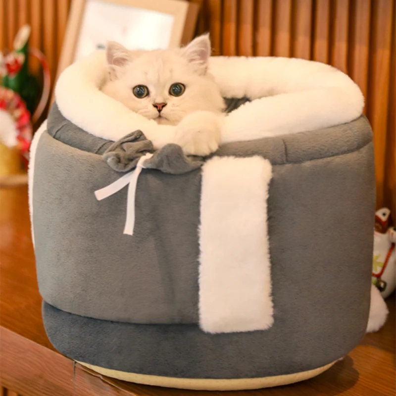 Bolsa transportadora de mascotas de felpa cálida y bonita, mochila portátil para transporte de gatos, paquete de pecho para perros pequeños, cesta de viaje para cachorros - imagen 4