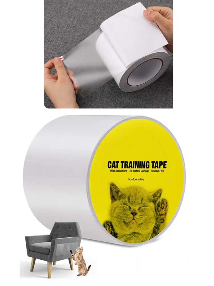 Una cinta de entrenamiento de gatos que es amarilla y blanca