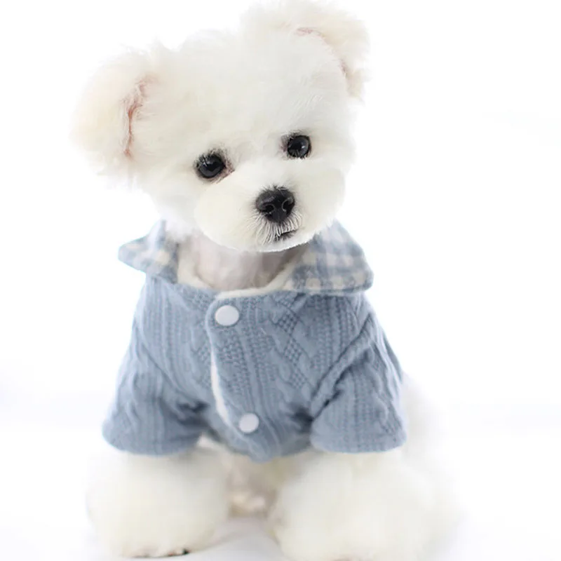 Abrigo grueso y cálido para perros, camisa a cuadros para cachorros y gatos, suéter, chaqueta para perros pequeños, prendas de punto Bichon, sudadera, chaqueta, ropa para mascotas L - imagen 3