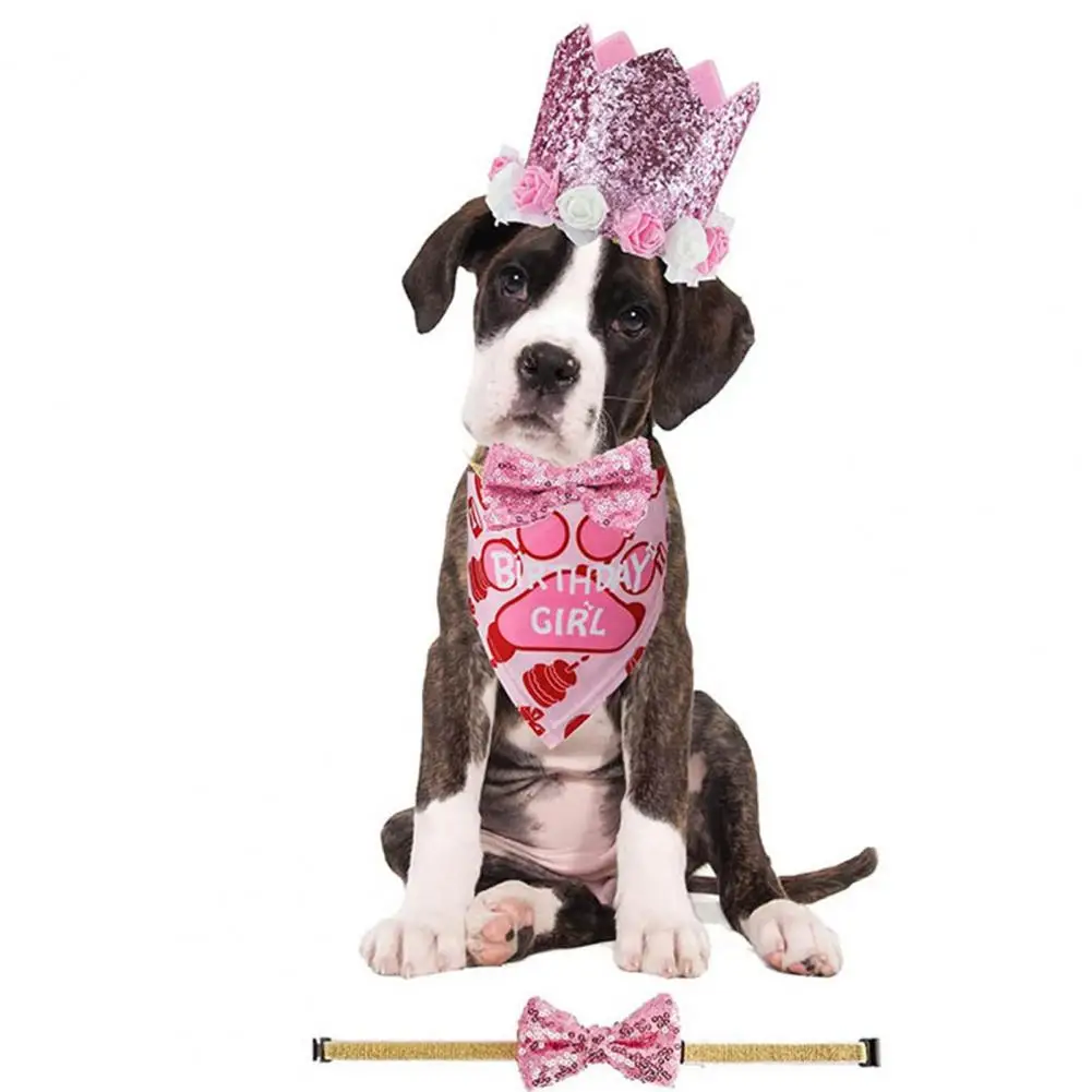 Babero lavable para mascotas, bufanda triangular para cachorros, lindo sombrero de fiesta de cumpleaños para perros, cuello de pajarita - imagen 5