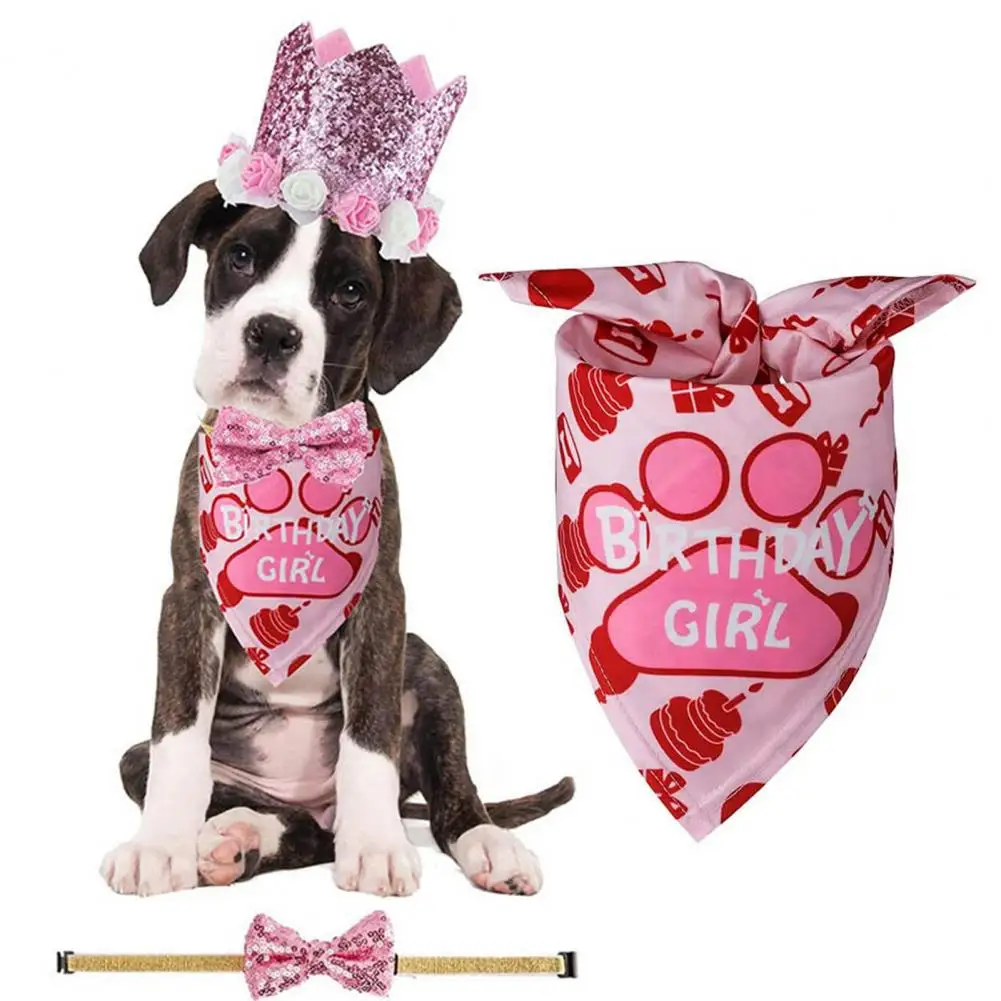 Babero lavable para mascotas, bufanda triangular para cachorros, lindo sombrero de fiesta de cumpleaños para perros, cuello de pajarita - imagen 4